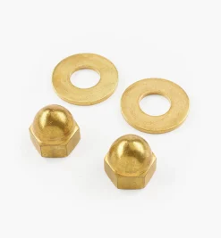 Lee Valley Fasteners>Brass Cap Nuts And Washers For Cast-Iron Legs