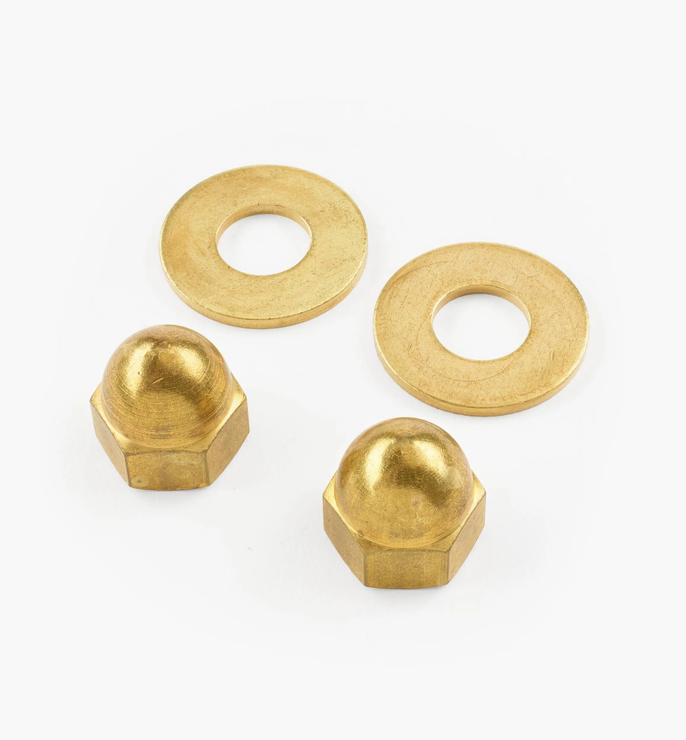 Lee Valley Fasteners>Brass Cap Nuts And Washers For Cast-Iron Legs