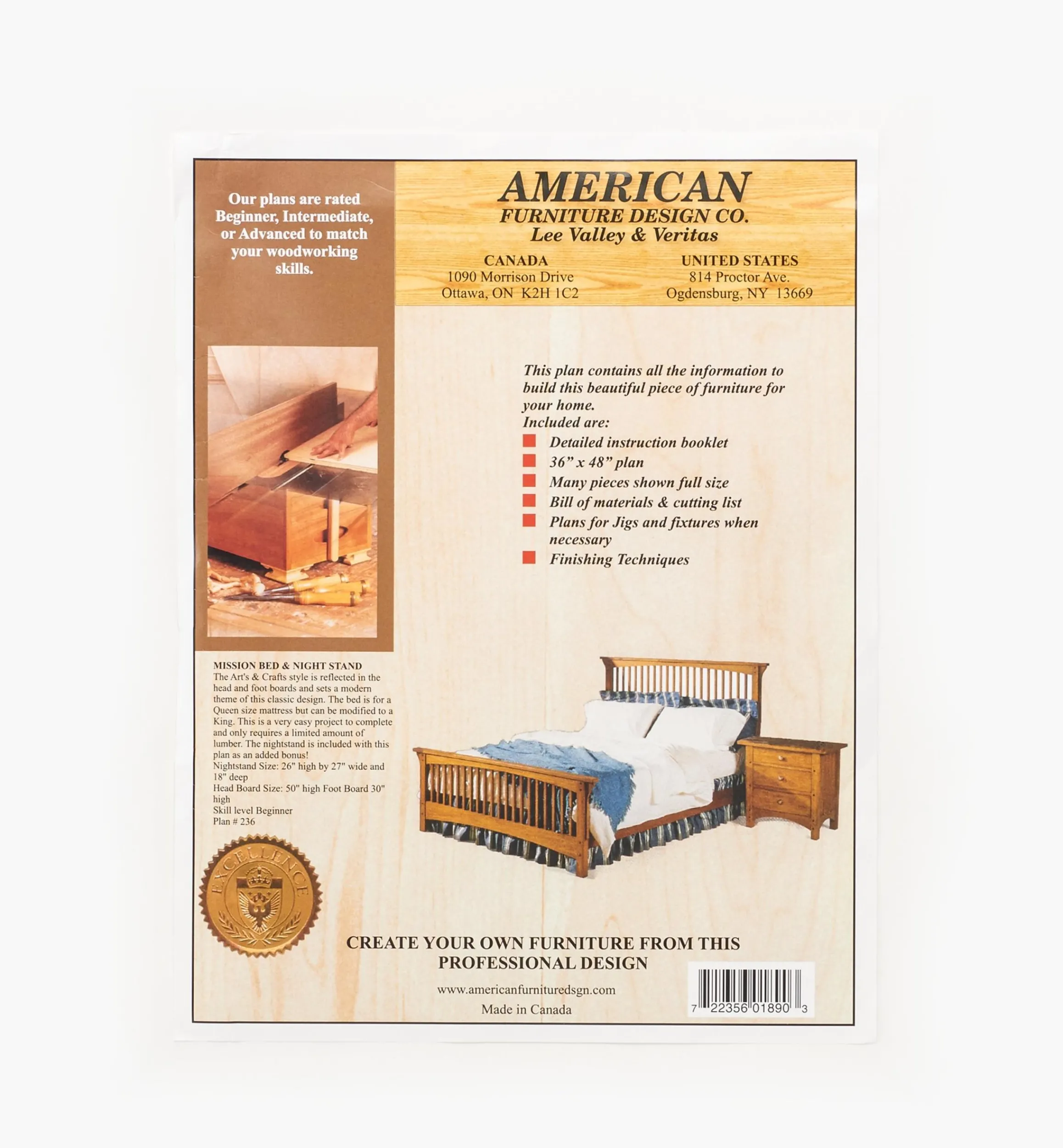 Lee Valley Plans>Mission Bed & Nightstand Plan