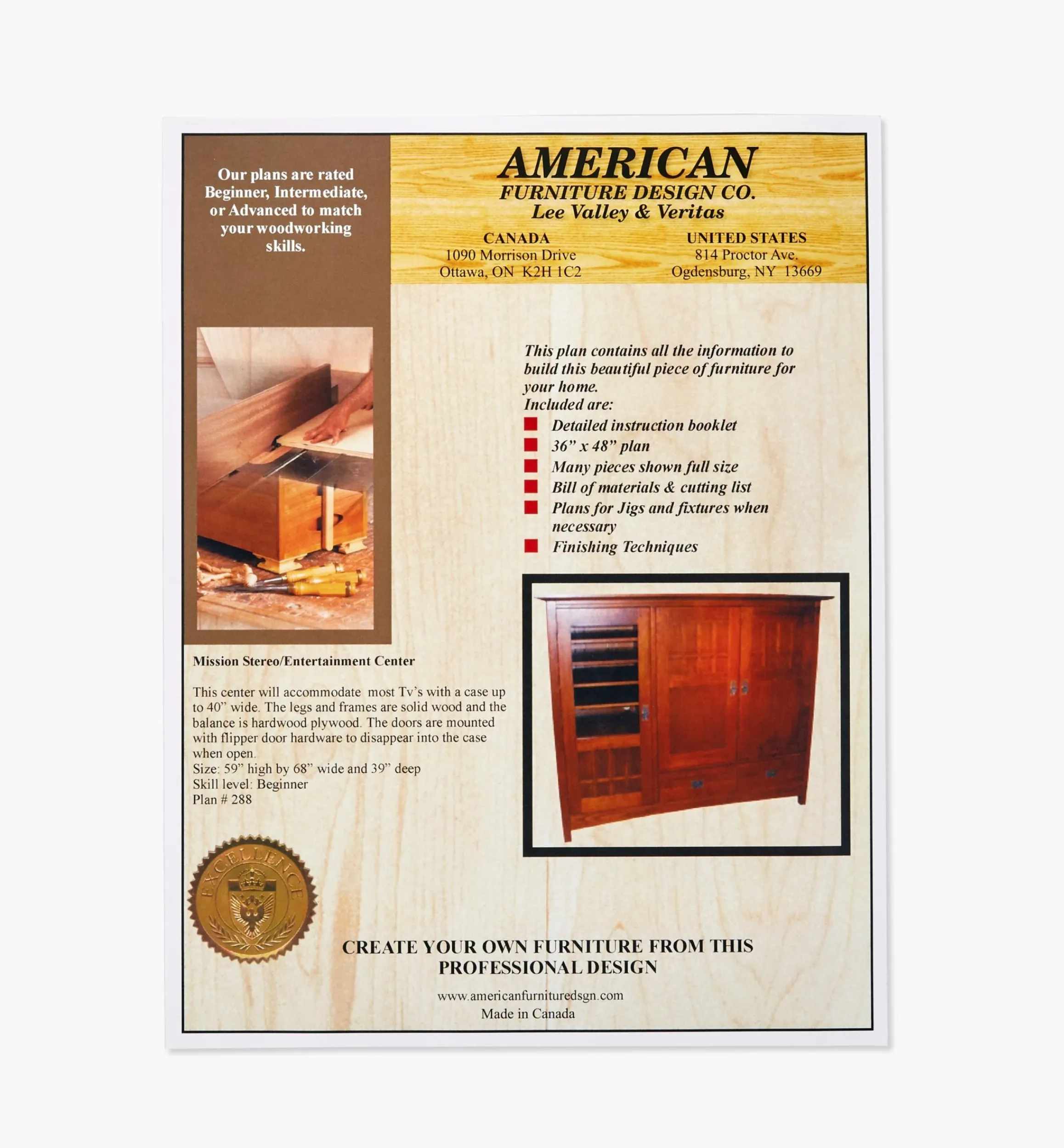 Lee Valley Plans>Mission Stereo/Entertainment Center Plan