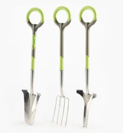 Lee Valley Weeding>Radius Ergonomic Stainless-Steel Transplant Spade, Border Fork & Weeder Set