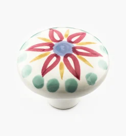 Lee Valley Knobs>Red Floral Painted Ceramic Knobs